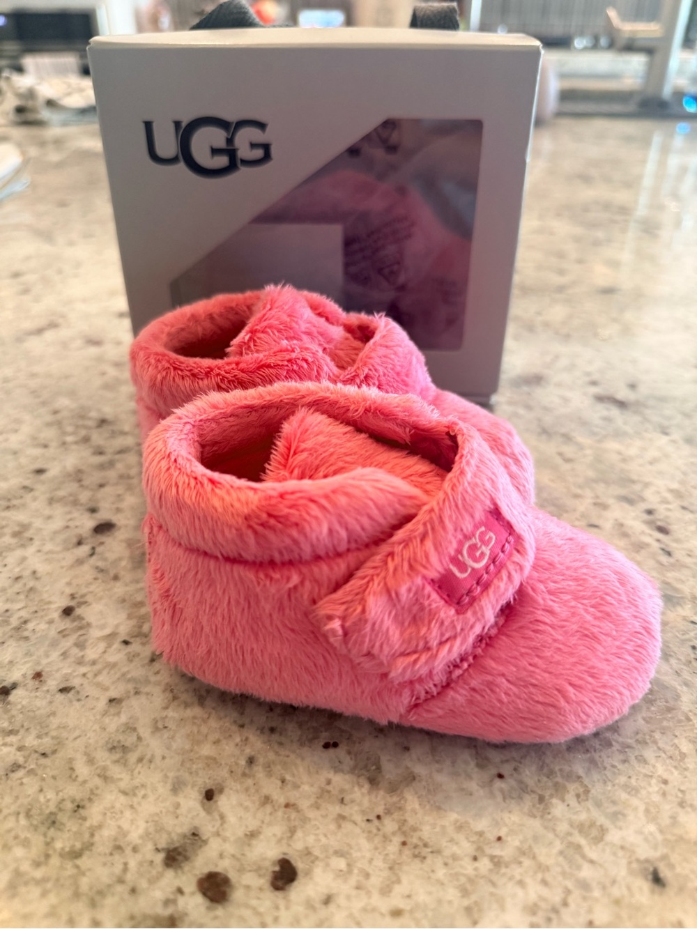 UGG Bixbee Pink Baby Booties with Velcro Strap